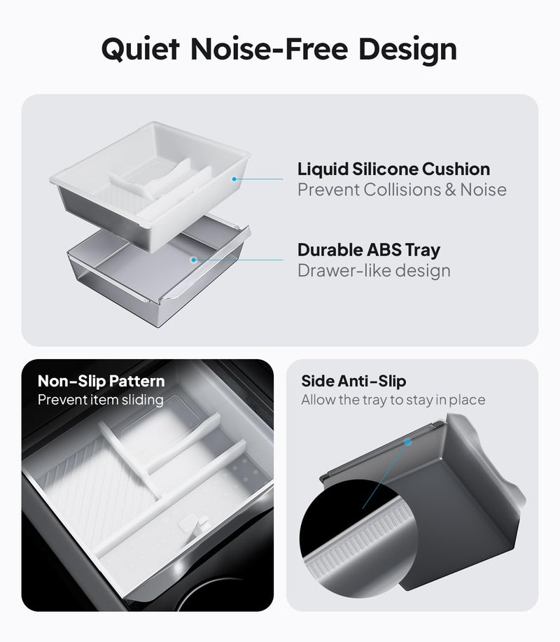 Wigoo Tesla New Model Y Juniper & Model 3 Center Console Organizer [Double Layer Space, Slide smoothly] Model 3 (2024~2025)/New Model Y Juniper Accessories, 4PCS White - Image 5